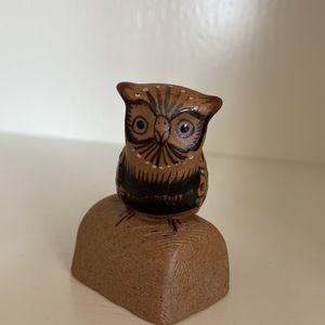 Vintage Tonala Mexican Pottery Owl on Branch signed Perez